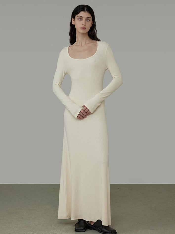 unspoken Waist Defining Knit Hline Minimalist Commuter Long Sleeve Maxi Dresses