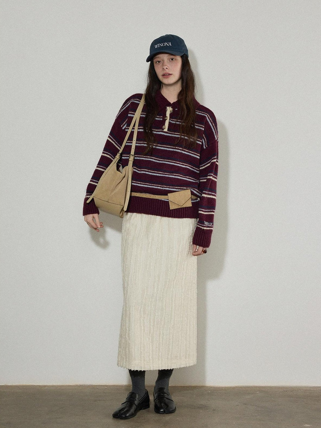 Lofi choose Cozy Colorblock Collared Oversized Striped Button Knit Pullover Women Sweaters