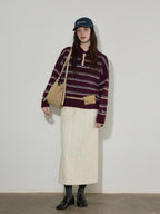 Lofi choose Cozy Colorblock Collared Oversized Striped Button Knit Pullover Women Sweaters