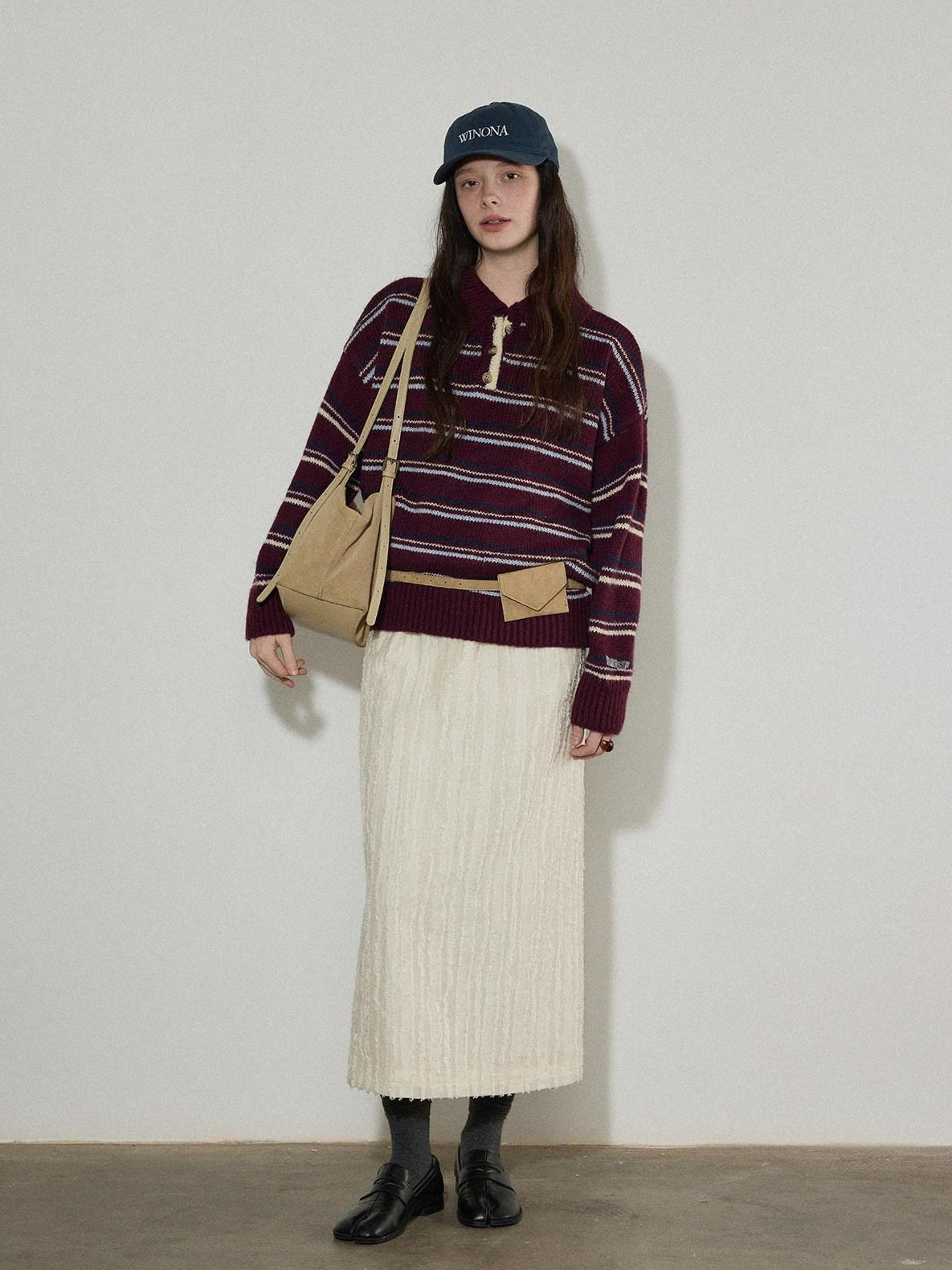 Lofi choose Cozy Colorblock Collared Oversized Striped Button Knit Pullover Women Sweaters