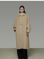 unspoken Thick Minimalist Loose Fit Structured Cut Office Light Camel Long Coats