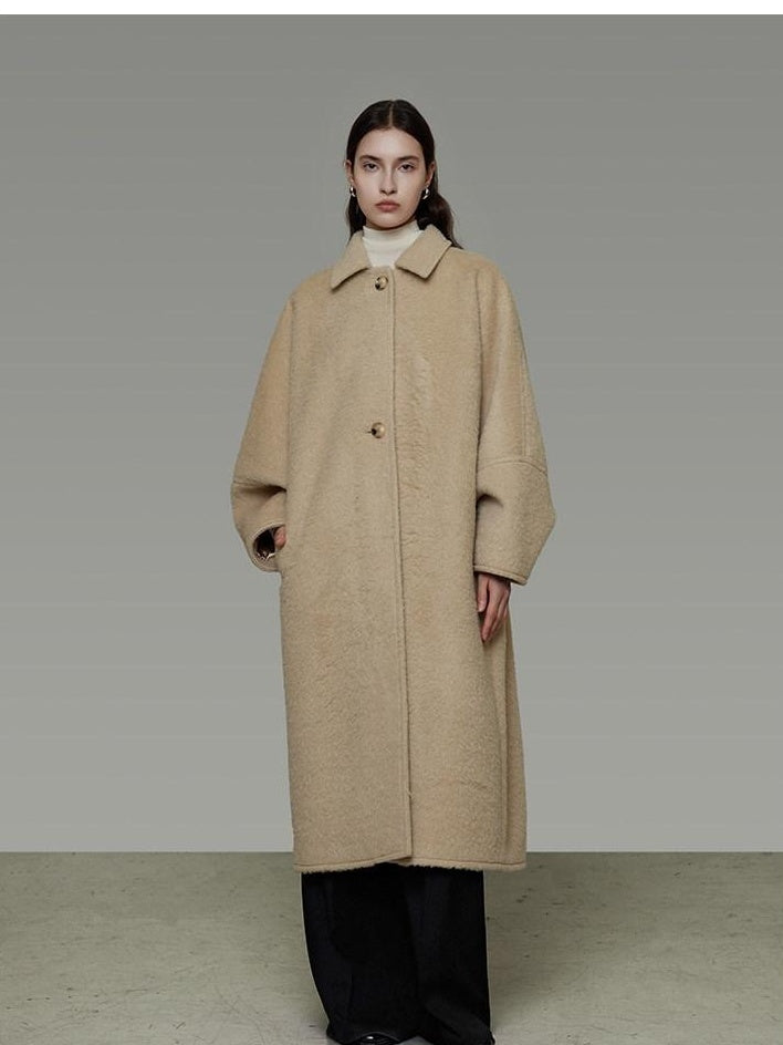 unspoken Thick Minimalist Loose Fit Structured Cut Office Light Camel Long Coats