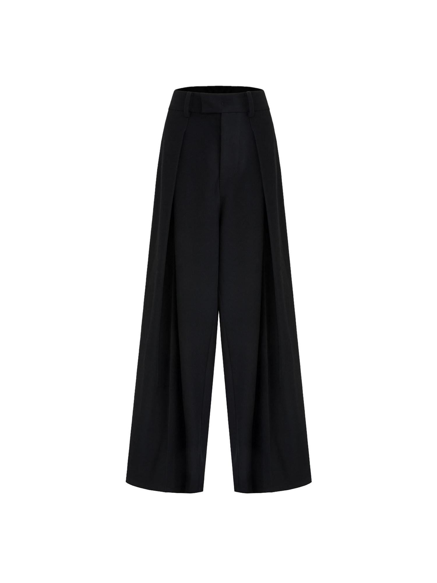 unspoken High Waist Breathable Black Minimalist Zipper Fly Women Wide Leg Pants