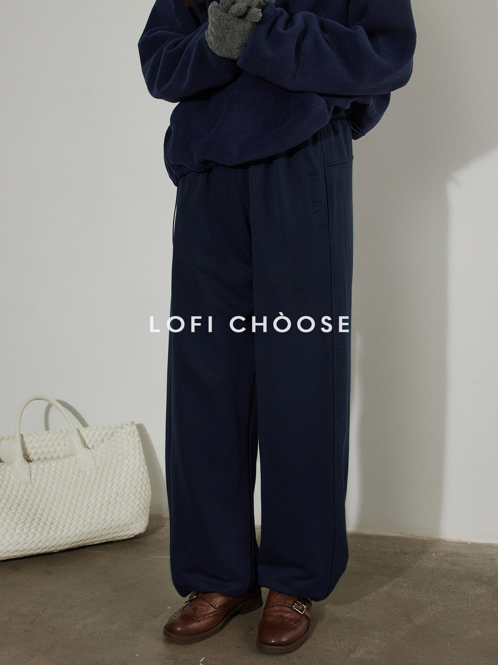 Lofi choose High Waist Casual Loose Straight Leg Women Navy Wide Leg Pants