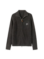 ikyou Warm Wool Blend Stand Collar Zip Loose Commuter Knit Women Deep Gray Cardigans