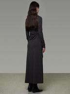 unspoken Breathable Tencel Ruched High Waist A Line Long Sleeve Slim Office Maxi Dresses