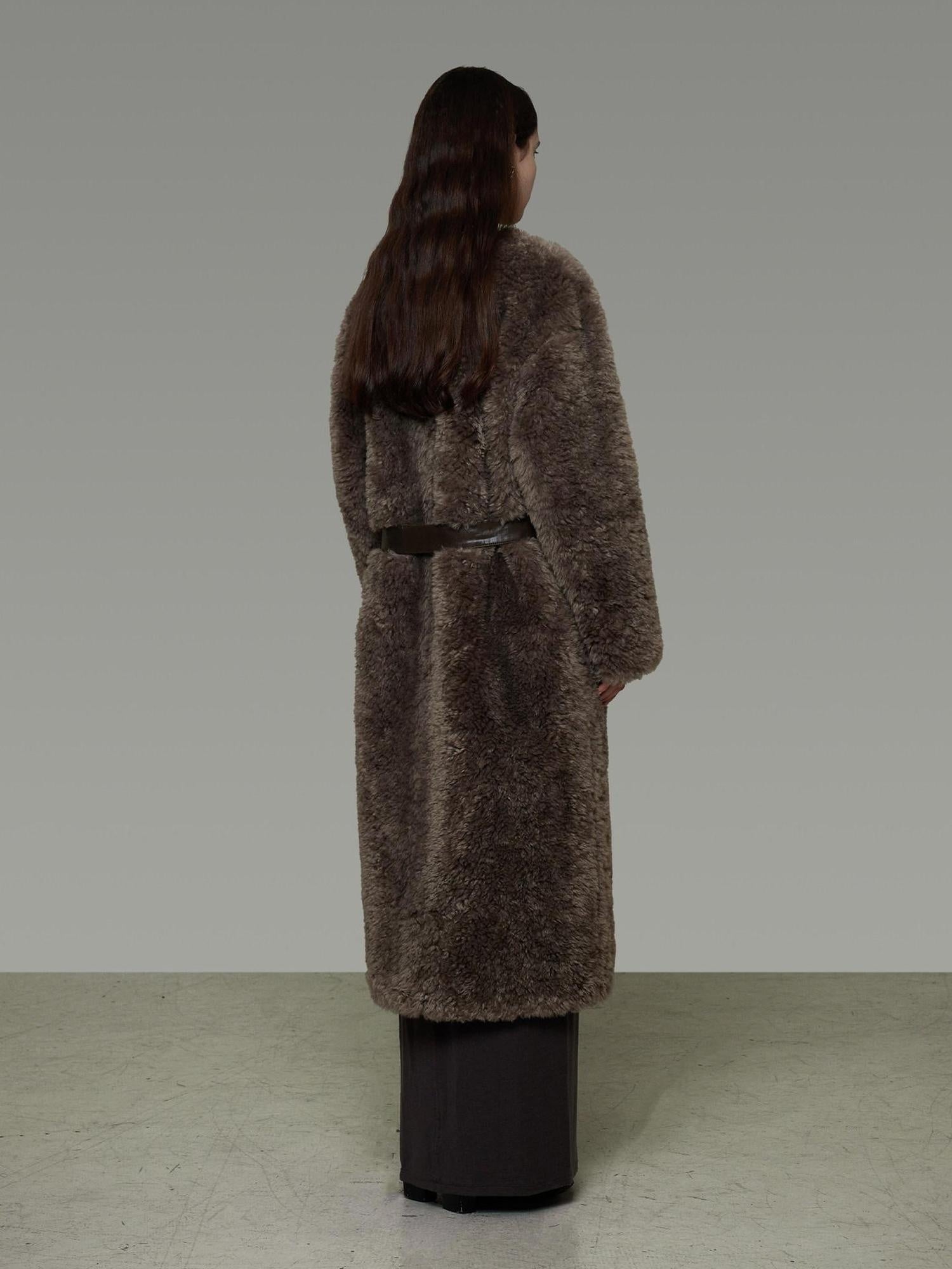 unspoken Warm Belted V-neck Loose Fit Commuter Women Brown Gray Long Coats