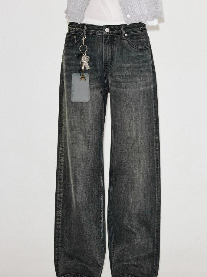 fano Washed Vintage Cotton Mid Rise Nonstretch Youth Charcoal Straight Leg Jeans