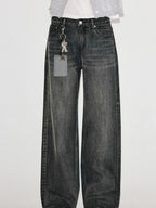 fano Washed Vintage Cotton Mid Rise Nonstretch Youth Charcoal Straight Leg Jeans