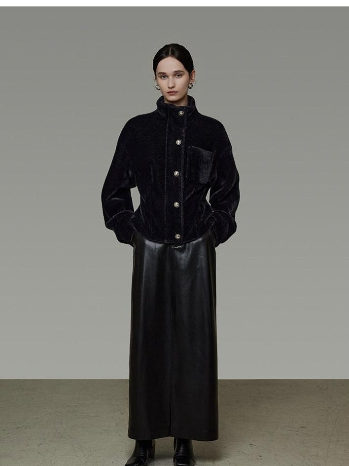 unspoken High Waist Textured H Line Straight Minimalist Workwear Black Midi Skirts