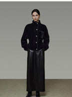unspoken High Waist Textured H Line Straight Minimalist Workwear Black Midi Skirts