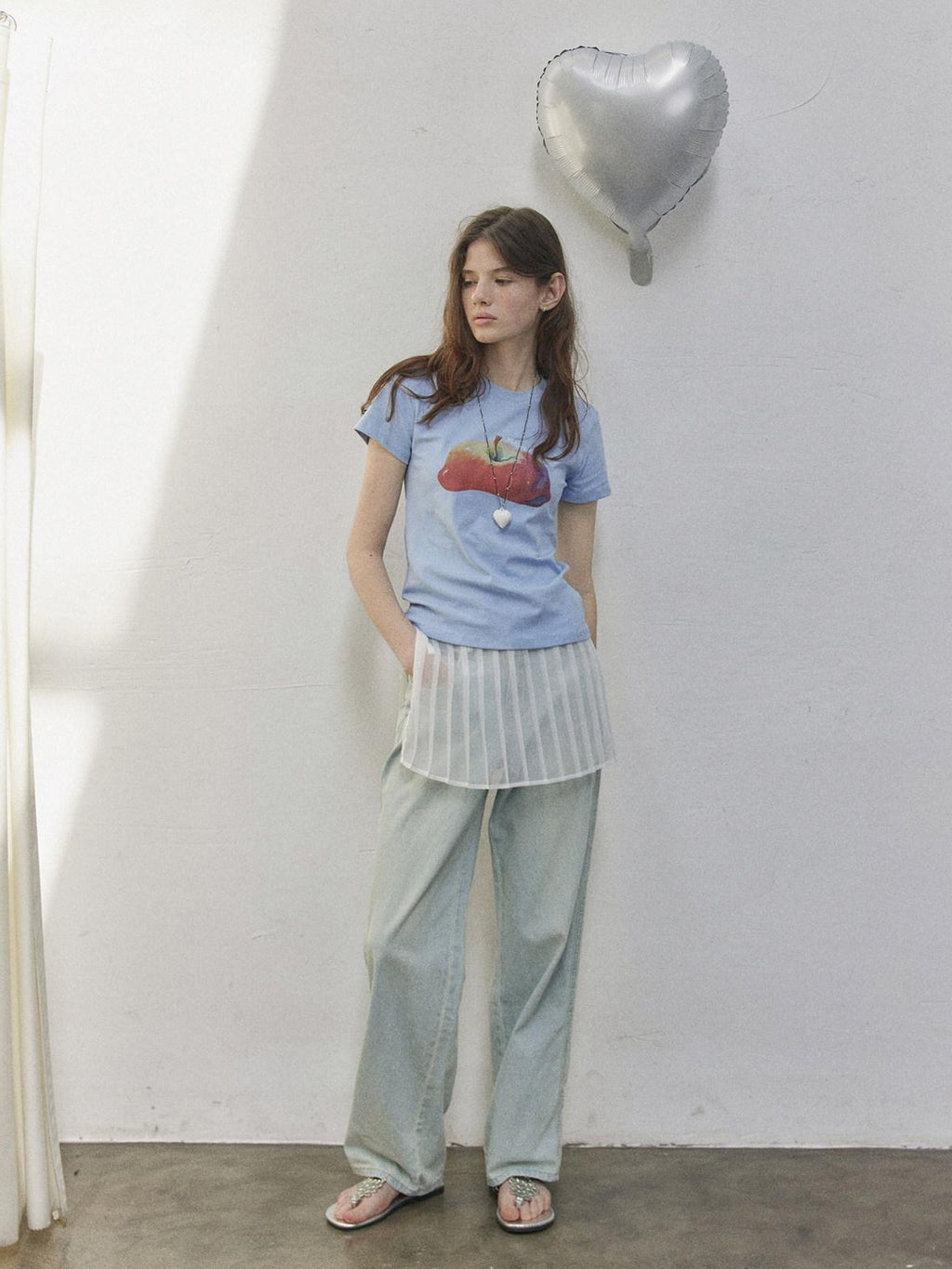 Lofi choose Office Relaxed Printed Round Neck Women Light Blue Short Sleeve T-Shirts