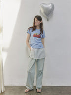 Lofi choose Office Relaxed Printed Round Neck Women Light Blue Short Sleeve T-Shirts