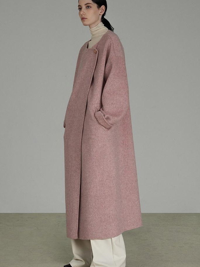 unspoken Pure 100 Wool Pockets Longline Straight Minimalist Commuter Women Wool Coats