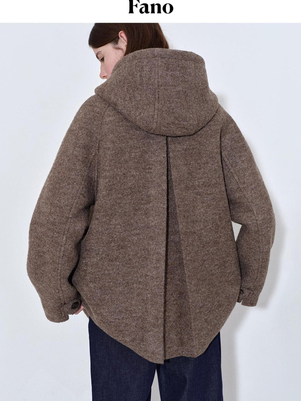 fano 75 Wool 25 Polyester Hooded Loose Fit Korean Commuter Brown Wool Coats