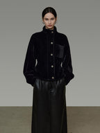 unspoken Thick 3D Tailored Slim Stand Collar Women Black Single Breasted Short Coat