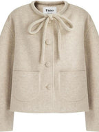 fano Wool Blend Minimal Single Breasted Vneck Pockets Women Cropped Jackets