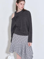 fano Plaid Asymmetric Hem Mid Waist Loose Casual Women Polyester Blend Midi Skirts
