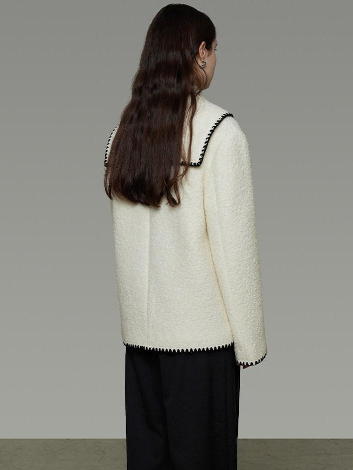 unspoken Lambswool Blend Tailored Loose Minimal Notch Collar Officewear Women Wool Coats