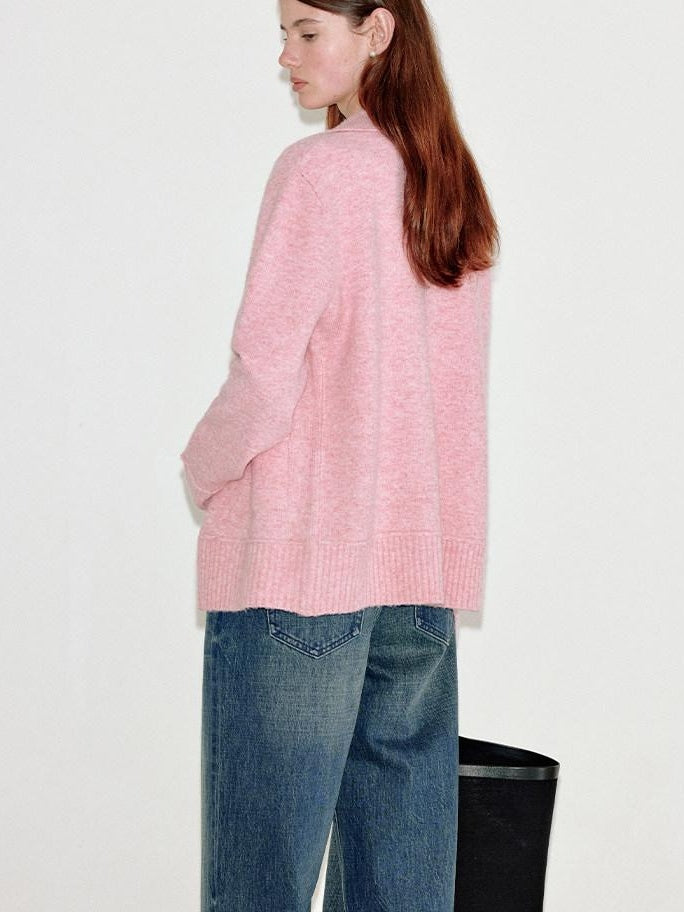 fano Thermal Warm Soft Knit Single Button Relaxed Fit Office Pink Cardigans