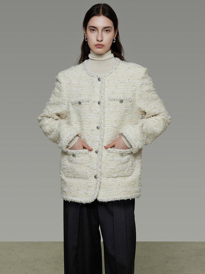 unspoken Soft Wool Blend Minimalist Commuter Round Neck Single Breasted Loose Short Coat