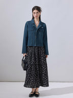 ikyou Cotton Blend Casual Regular Fit Short Button Blue Women Denim Jackets
