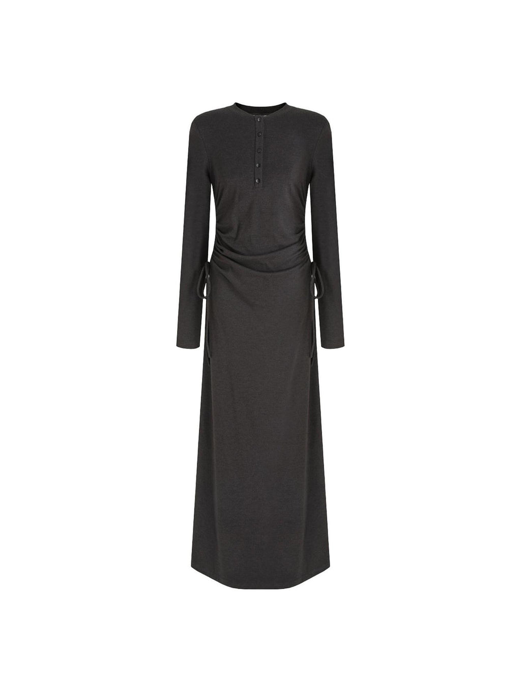unspoken Breathable Tencel Ruched High Waist A Line Long Sleeve Slim Office Maxi Dresses