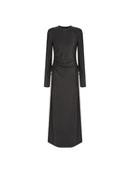 unspoken Breathable Tencel Ruched High Waist A Line Long Sleeve Slim Office Maxi Dresses