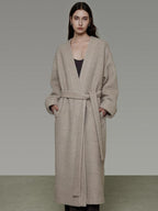 unspoken Cozy Sheepswool Belted Loose Fit Minimal Office V-neck Mid Length Wool Coats