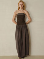 someonesometimes Tencel Modal Splice Slim Off Shoulder Strapless Casual Taupe Maxi Dresses