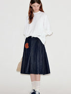 fano High Waist Vintage Ruffle Circle Skirt Loose Fit Women Picnic Cotton Midi Skirts