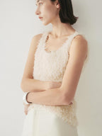 someone sometimes Fringe Detail Original Slim Fit Strappy Young Women Solid Cream Tank Tops