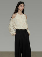 unspoken Breathable Skin Friendly Embroidered Loose Round Neck Long Sleeve Office Blouses