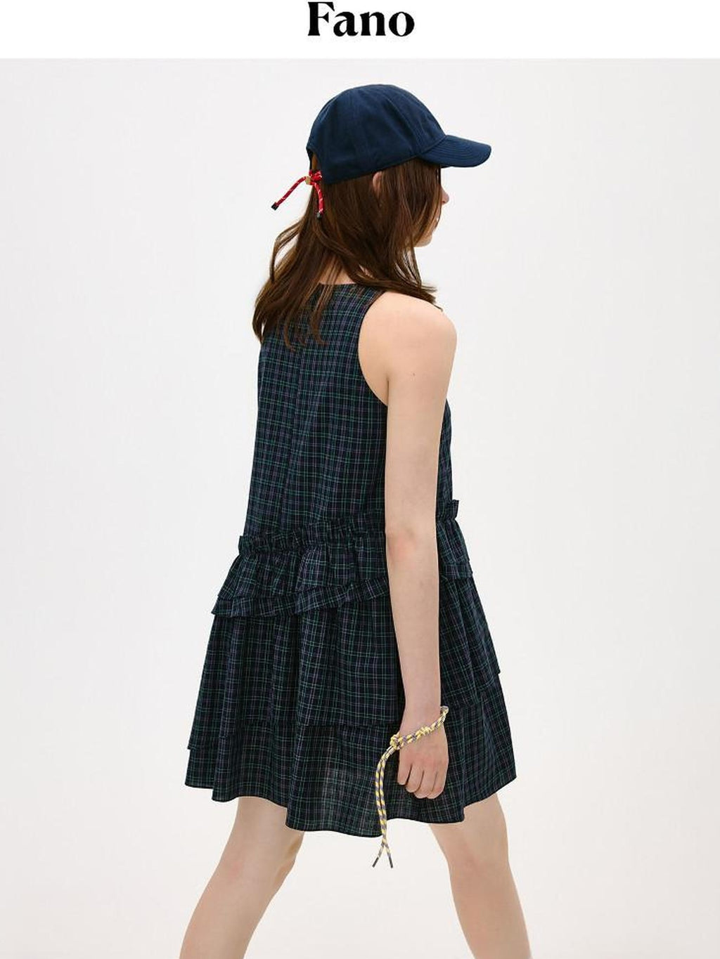 fano Cotton Sleeveless Korean Office A Line Plaid Natural Waist Midi Dresses