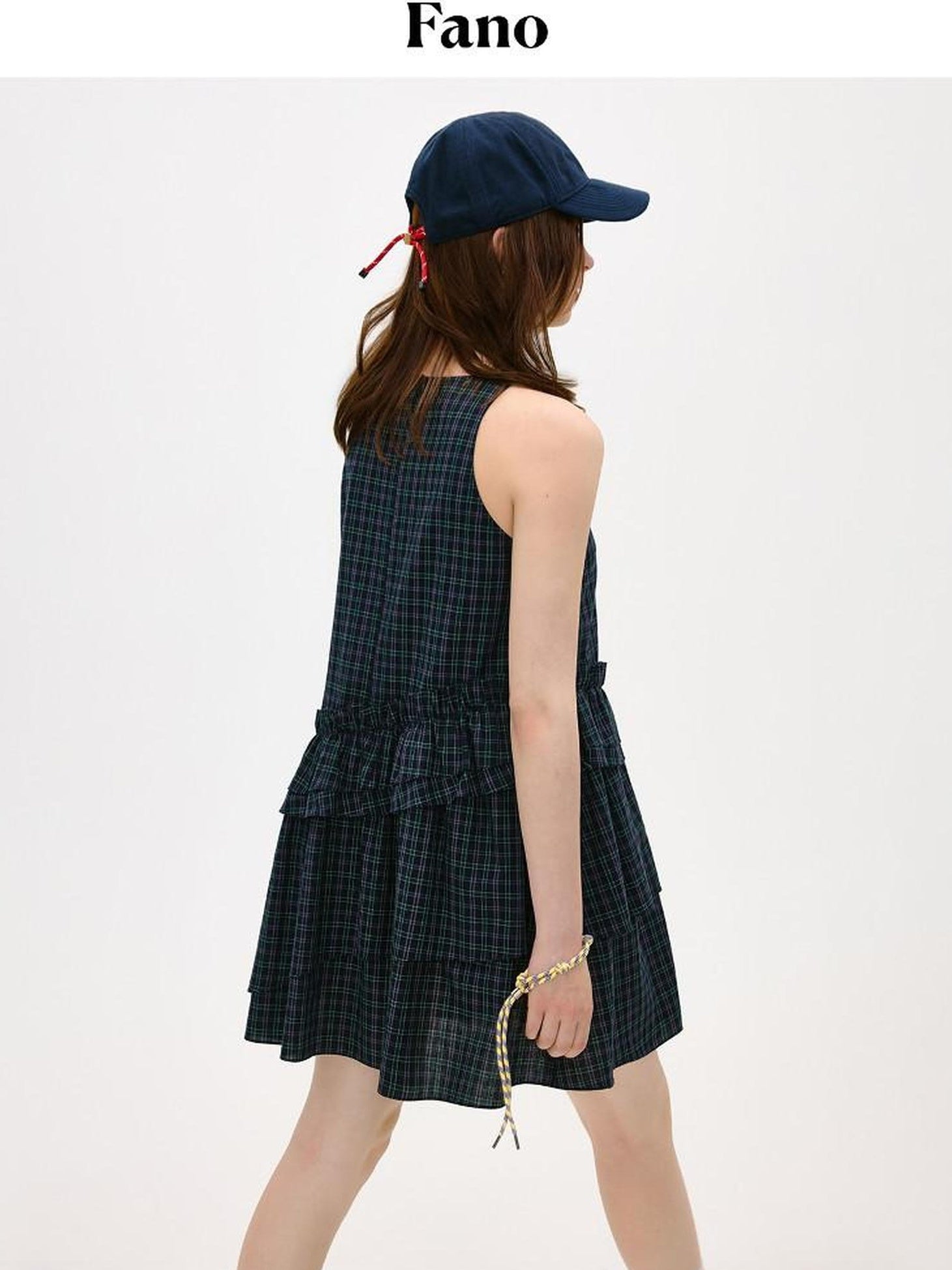fano Cotton Sleeveless Korean Office A Line Plaid Natural Waist Midi Dresses
