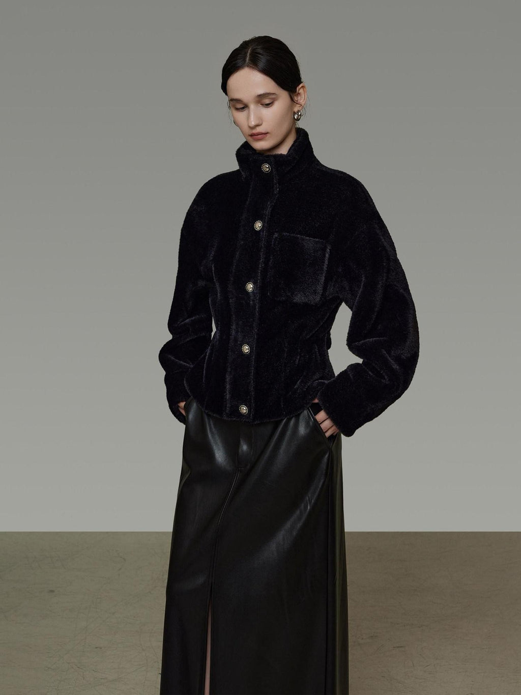 unspoken High Waist Textured H Line Straight Minimalist Workwear Black Midi Skirts