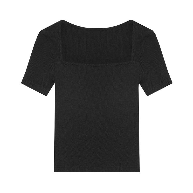 fano_Creative_Square_Neck_Slim_Fit_Minimalist_Women_Black_White_Short_Sleeve_T-Shirts_MISSTT