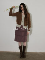 Lofi choose Faux Two Piece Layered Loose Fit V-neck Button Front Office Women Knit Cardigans