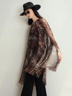 audreyyang Soft Leopard Mesh Off Shoulder A Line Loose Waist Casual Women Midi Dresses