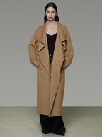 unspoken Thick 100 Percent Sheep Wool Long Loose Lapel Minimalist Sand Brown Wool Coats