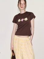 fano Slim Fit Cropped Round Neck Floral Print Ol Commuter Youth Short Sleeve T-Shirts