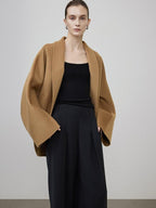 unspoken Asymmetric Sculpted Single Breasted Minimal Commuter Loose V-neck Wool Coats