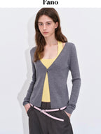 fano Soft Breathable Korean V-neck Slim Faux Layered Colorblock Cardigans