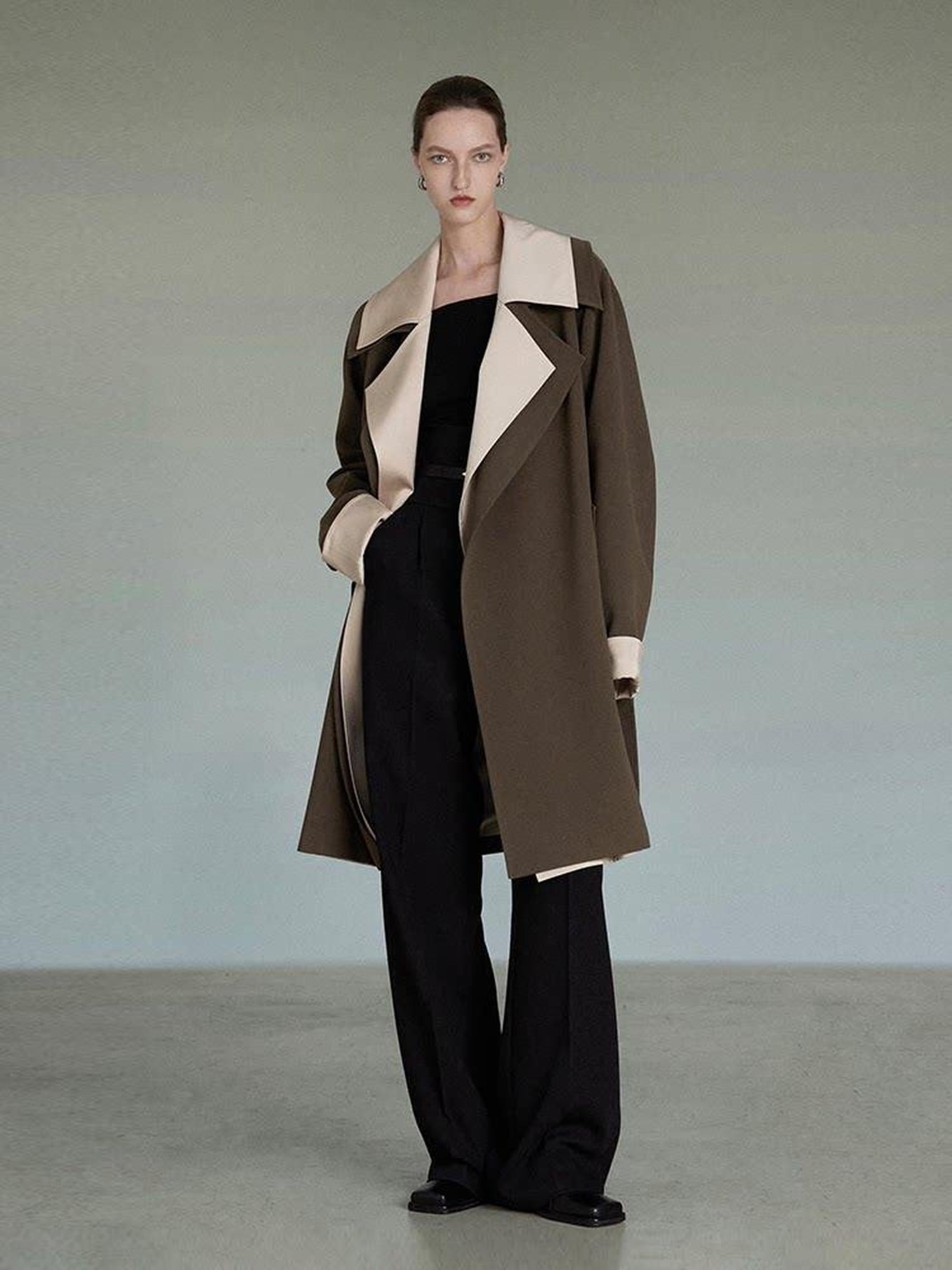 unspoken Single Breasted Straight Fit Commuter Artistic Women Dark Grey Green Long Coats