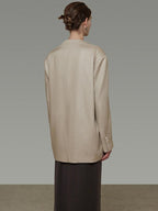 unspoken Breathable Tencel Loose Collarless No Button Minimalist Beige Women Blazers