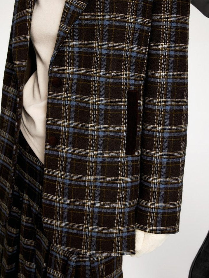 someone sometimes Original Design Plaid V-neck Long Sleeve Polyester Office Chic Top & Skirt Sets
