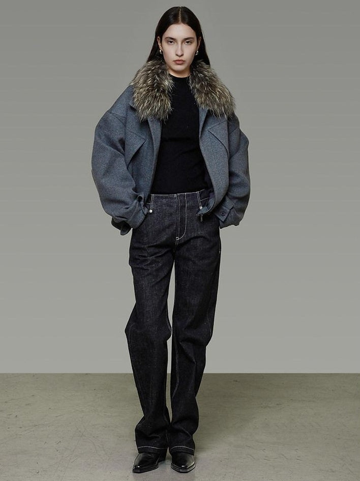 unspoken Deep Gray Cotton Zip Fur Collar Relaxed Commuter Insulated Puffer Jackets