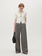 fano Soft Minimalist V-neck Cropped Short Sleeve White Polyester Blend Cardigans