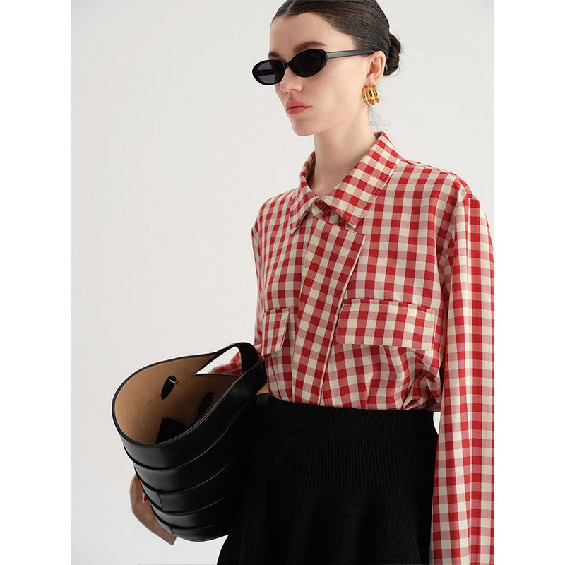 audreyyang_Vintage_Plaid_Loose_Fit_Long_Sleeve_Collared_Open_Front_Polyester_Women_Shirts_MISSTT