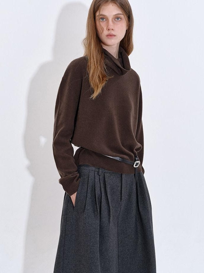 fano Soft Breathable Lambswool Cashmere Cowl Neck Relaxed Knit Pullover Sweaters
